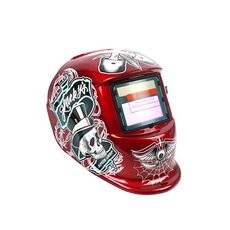 Maschera per saldatura ad oscuramento automatico solare Casco per saldatura ad arco di argon (pirata rosso)