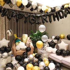 Buon compleanno ragazza ragazza ragazzo alluminio film palloncino scena decorazione set decorazione della parete del fondo Decorazione del partito adulto forniture (nero)