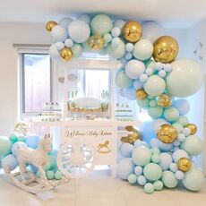 Macaron Verde e Blu Blue Balloon Catena Catena Pacchetto Compleanno Compleanno Fondo Balloon Balloon Combinazione