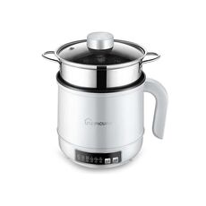 Fornello elettrico multifunzione Mini dormitorio per studenti che cucinano riso per friggere pentola antiaderente, spina americana da 110 V, colore: bianco intelligente con griglia per la cottura a vapore (1,7 l)
