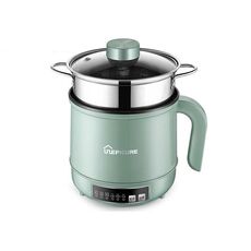 Fornello elettrico multifunzione Mini dormitorio Studente che cucina riso per friggere pentola antiaderente, spina americana 110V, colore: verde intelligente con griglia a vapore (1,7 l)