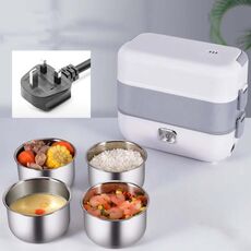Il contenitore per il pranzo con riscaldamento elettrico e conservazione del calore può essere collegato al fornello di riso per chi lavora in ufficio, specifiche: spina del Regno Unito, stile: quattro cistifellea