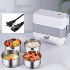 Il contenitore per il pranzo con riscaldamento elettrico e conservazione del calore può essere collegato al fornello di riso per chi lavora in ufficio, specifiche: spina americana, stile: quattro cistifellea