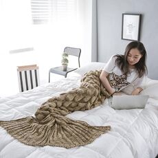 Coperta della coda di pesce della coperta a maglia della coda della sirena, dimensioni: 60x140cm (cacao)