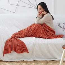 Coperta della coda di pesce della coperta a maglia della coda della sirena, dimensioni: 195x90 cm (arancione)