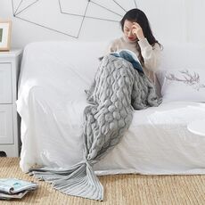 Coperta della coda di pesce della coperta a maglia della coda della sirena, dimensioni: 195x90cm (grigio)