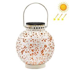 SZ-20004 Lanterna solare in ferro battuto Lampada da prato cava Lampada decorativa da giardino per esterni (bianca)