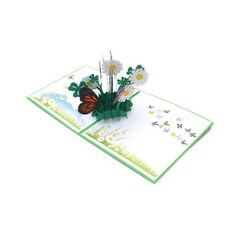 Biglietto di auguri stereo 3D con fiori di farfalla da 2 pezzi Biglietto di auguri vuoto con laser natalizio