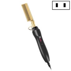 Pettine multifunzionale Asciutto e bagnato Bastone lisciante per capelli ricci a doppio uso Pettine permanente elettrico Spina americana (dorata)