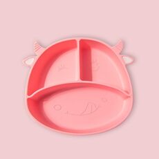 M010094 Piatto da pranzo in silicone per bambini Ciotola per mangiare anti-caduta grigliata Ciotola per ventosa antiscivolo per alimenti complementari per bambini (mucca-rosa)
