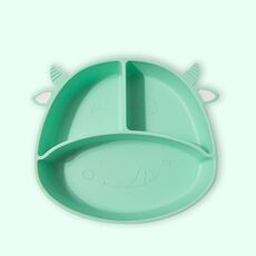 M010094 Piatto da pranzo in silicone per bambini Ciotola per mangiare anti-caduta grigliata Ciotola per ventosa antiscivolo per alimenti complementari per bambini (verde mucca)