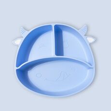 M010094 Piatto da pranzo in silicone per bambini Ciotola per mangiare anti-caduta grigliata Ciotola per ventosa antiscivolo per alimenti complementari per bambini (mucca-blu)