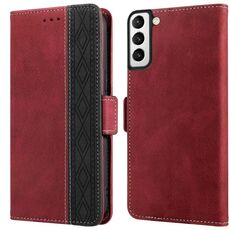 Per Samsung Galaxy S22 5G cuciture custodia a cuoio rfid magnetico laterale (rosso)