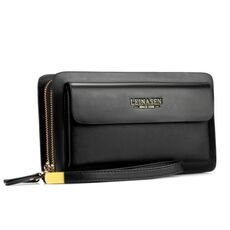 Leinasen A82 borse da uomo clip business lungo grande capacità Casual Zipper multi-card (nero)