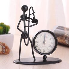 2 Pz in ferro in acciaio inox piccolo orologio da tavola retrò personalità orologio regalo di compleanno (c66 orologio trombone)