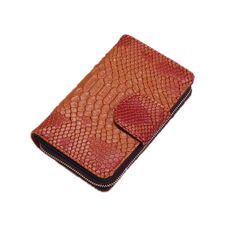Portafoglio con cerniera in pelle frizione in pelle da donna Python (Khaki)