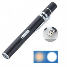 Torcia elettrica Penna Penna Giallo Yellow Bianco Dual Light Sorgente Dentale Lampada Dentale LED Acciaio inossidabile Luce di ispezione del mattino (nero)