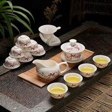 Set di tazze da tè in ceramica Kung Fu Teaware (uccelli che cantano e fiori profumati)