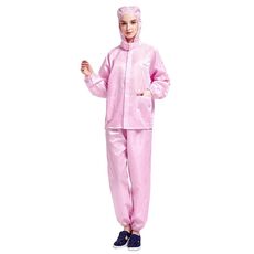 Tuta da lavoro antipolvere con cappuccio diviso antistatico a righe, taglia: XXXL (rosa)