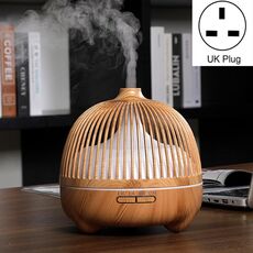 Gabbia per uccelli in legno grafico aromaterapia macchina ad ultrasuoni intelligente casa colorata luce notturna umidificatore cavità, specifiche del prodotto: spina britannica (modello di legno chiaro)