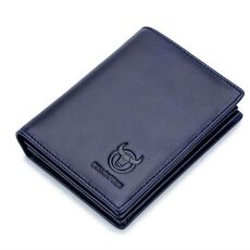 BULL CAPTAIN 027 Portafoglio da uomo corto antifurto Portafoglio addensato multi-carta in pelle, colore: blu