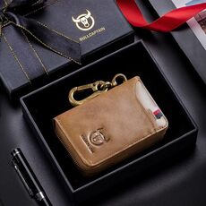 BULL CAPTAIN 474 Portamonete multifunzionale in pelle da appendere alla vita Borsa portachiavi anti-spazzola, colore: confezione regalo marrone gialla