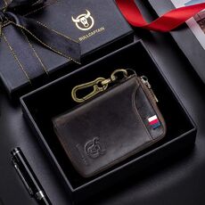 BULL CAPTAIN 474 Portamonete multifunzionale in pelle Borsa portachiavi anti-spazzola, Colore: Marrone Confezione regalo