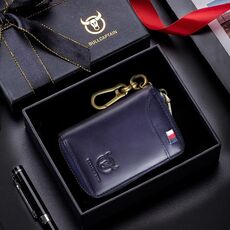 BULL CAPTAIN 474 Portamonete multifunzionale in pelle da appendere alla vita Borsa portachiavi anti-spazzola, colore: blu Confezione regalo