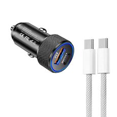 Caricabatteria da auto USB P19 Metal PD20W USB-C + QC18W con cavo dati da USB-C a USB-C per iPhone serie 15 (nero)