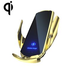 Q3 Staffa per telefono di ricarica wireless per auto magnetica a induzione a infrarossi con connettore magnetico Micro USB + 8 pin + Type-C / USB-C (oro)