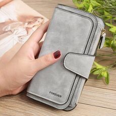 B821 Ladies Guilt Coin Borsone PU PU cuoio cuoio frizione multiuso lungo portafoglio con carta grande capacità (grigio)