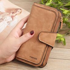 B821 Ladies Borsa a moneta smerigliata Borsa in pelle PU cuoio cuoio multiuso Portafoglio lungo Portafoglio grande Capacità Casetta (Brown)