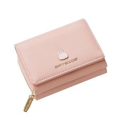 Portafoglio da donna BATSIOE Square Square Tre-Piegatore multi-funzione Porta carte Zipper Cartoon Coin Borsellino (Rosa)