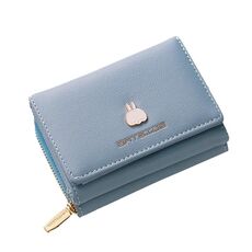 Portafoglio da donna BATSIOE Square Signore Portafoglio Tre-Fold Porta carte multifunzione Zipper Coin Borsellino (Azzurro)