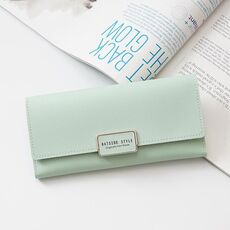 BATSIOE Portafoglio Donna Tri-Fold Tipo Lungo Frizione con Fibbia Multi-Card Tasca Portafoglio in PU (Verde Ghiaccio)