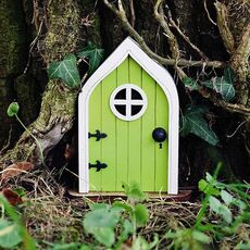Decorazione dell'albero della porta della fata in miniatura in legno del cortile (porta della finestra (verde))