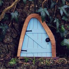 Decorazione dell'albero della porta della fata in miniatura in legno del cortile (porta ovale (blu))