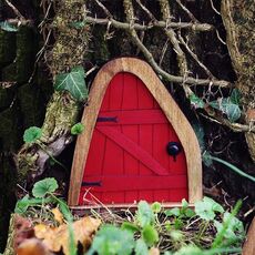 Cortile in legno Miniature Fairy Dwarf Door Tree Decorazione (porta ovale (rosso))