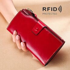 TP-192 First Layer of Bowhide Tipo Lungo Olio Pelle Ladies Ladies Clutch Retro Portafoglio RFID Anti-Theft Showies Portafoglio da donna (rosso vino)