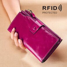 TP-192 First Layer of Bowhide Tipo Lungo Olio Pelle Ladies Ladies Clutch Retro Portafoglio RFID Anti-Theft Showies Portafoglio da donna (viola)