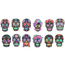 1 set bambini colorati testa di teschio halloween pittura antigraffio ornamenti fai da te fiore adesivo teschio (12 pezzi / set)