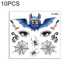 10 Pz Adesivi per il trasferimento dell'acqua Bambini Cartoon Cartoon Halloween Adesivi per tatuaggi divertenti Decorazione horror Adesivi volti (FK-001)