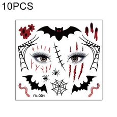 10 PCS Autoadesivi per il trasferimento dell'acqua Bambini Cartoon Cartoon Halloween Adesivi per tatuaggi divertenti Decorazione horror Adesivi facciali (FK-004)