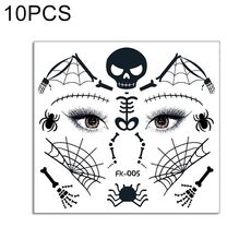 10 PCS Autoadesivi per il trasferimento dell'acqua Bambini Cartoon Halloween Adesivi per tatuaggi divertenti Decorazione horror Adesivi volti (FK-005)