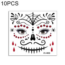 10 PZ Adesivi per il trasferimento dell'acqua Bambini Cartoon Cartoon Halloween Adesivi per tatuaggi divertenti Decorazione horror Adesivi facciali (FK-009)