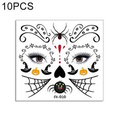 10 PCS Autoadesivi per il trasferimento dell'acqua Bambini Cartoon Cartoon Halloween Adesivi per tatuaggi divertenti Decorazione orrore adesivi facciali (FK-010)