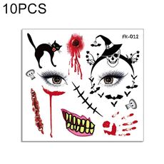 10 pz Adesivi per il trasferimento dell'acqua Bambini Cartoon Cartoon Halloween Adesivi del tatuaggio divertenti Decorazione dell'orrore Adesivi del fronte (FK-012)