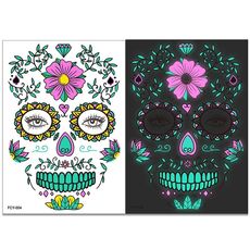 Adesivo per il viso con adesivi per tatuaggi divertenti luminosi bicolore di Halloween (FCY-004)