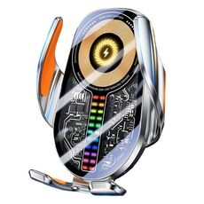 Supporto di ricarica wireless per telefono cellulare con luce d'atmosfera per auto da 15 W (argento)