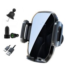 Supporto per telefono con presa d'aria per auto con ricarica a induzione wireless da 15 W, colore: nero + testina per caricabatteria da auto